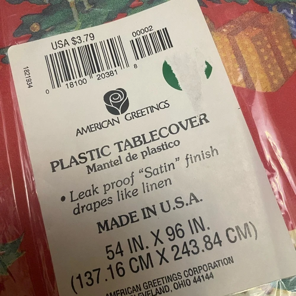 American Greetings Vintage Plastic Christmas Tree Retro Holiday Tablecloth New